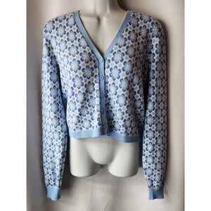 HOLLISTER WOMENS CROPPED CARDIGAN BLUE/ GRAY‎ LARGE